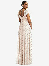 Rear View Thumbnail - Coquette Floral Print Flutter Sleeve Scoop Open-Back Chiffon Maxi Dress