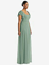 Side View Thumbnail - Seagrass Flutter Sleeve Scoop Open-Back Chiffon Maxi Dress