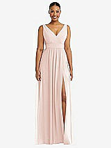 Alt View 2 Thumbnail - Blush Plunge Neckline Bow Shoulder Empire Waist Chiffon Maxi Dress