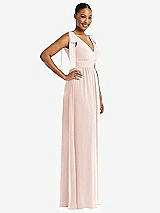 Side View Thumbnail - Blush Plunge Neckline Bow Shoulder Empire Waist Chiffon Maxi Dress