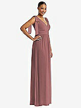 Side View Thumbnail - Rosewood Plunge Neckline Bow Shoulder Empire Waist Chiffon Maxi Dress