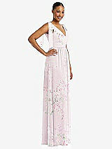 Side View Thumbnail - Watercolor Print Plunge Neckline Bow Shoulder Empire Waist Chiffon Maxi Dress