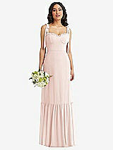 Front View Thumbnail - Blush Tie-Shoulder Bustier Bodice Ruffle-Hem Maxi Dress