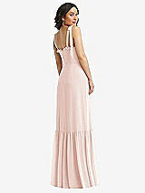 Rear View Thumbnail - Blush Tie-Shoulder Bustier Bodice Ruffle-Hem Maxi Dress