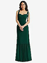 Alt View 2 Thumbnail - Hunter Green Tie-Shoulder Bustier Bodice Ruffle-Hem Maxi Dress