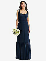 Front View Thumbnail - Midnight Navy Tie-Shoulder Bustier Bodice Ruffle-Hem Maxi Dress