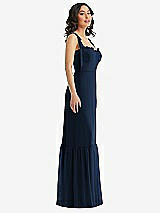 Side View Thumbnail - Midnight Navy Tie-Shoulder Bustier Bodice Ruffle-Hem Maxi Dress