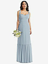 Front View Thumbnail - Mist Tie-Shoulder Bustier Bodice Ruffle-Hem Maxi Dress