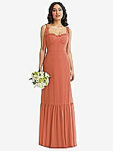 Front View Thumbnail - Terracotta Copper Tie-Shoulder Bustier Bodice Ruffle-Hem Maxi Dress