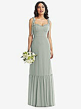 Front View Thumbnail - Willow Green Tie-Shoulder Bustier Bodice Ruffle-Hem Maxi Dress