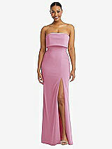 Alt View 1 Thumbnail - Powder Pink Strapless Overlay Bodice Crepe Maxi Dress with Front Slit