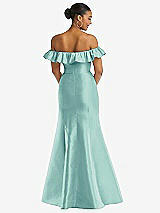 Alt View 5 Thumbnail - Coastal Off-the-Shoulder Ruffle Neck Satin Trumpet Gown