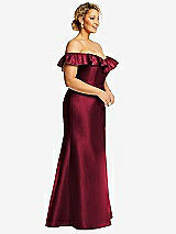 Side View Thumbnail - Burgundy Off-the-Shoulder Ruffle Neck Satin Trumpet Gown