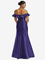 Alt View 5 Thumbnail - Grape Off-the-Shoulder Ruffle Neck Satin Trumpet Gown