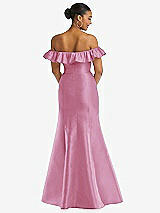 Alt View 5 Thumbnail - Powder Pink Off-the-Shoulder Ruffle Neck Satin Trumpet Gown