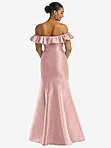 Alt View 5 Thumbnail - Rose Off-the-Shoulder Ruffle Neck Satin Trumpet Gown