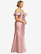 Side View Thumbnail - Rose Off-the-Shoulder Ruffle Neck Satin Trumpet Gown