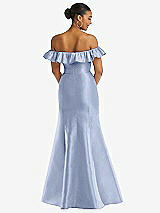 Alt View 5 Thumbnail - Sky Blue Off-the-Shoulder Ruffle Neck Satin Trumpet Gown