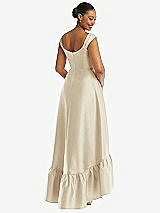 Rear View Thumbnail - Champagne Cap Sleeve Deep Ruffle Hem Satin High Low Dress with Pockets