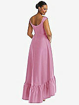 Rear View Thumbnail - Powder Pink Cap Sleeve Deep Ruffle Hem Satin High Low Dress with Pockets