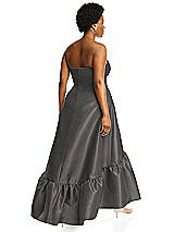 Alt View 3 Thumbnail - Caviar Gray Strapless Deep Ruffle Hem Satin High Low Dress with Pockets