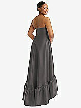 Rear View Thumbnail - Caviar Gray Strapless Deep Ruffle Hem Satin High Low Dress with Pockets