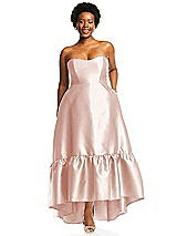 Alt View 1 Thumbnail - Blush Strapless Deep Ruffle Hem Satin High Low Dress with Pockets