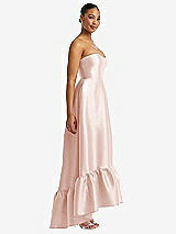 Side View Thumbnail - Blush Strapless Deep Ruffle Hem Satin High Low Dress with Pockets