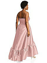 Alt View 3 Thumbnail - Rose Strapless Deep Ruffle Hem Satin High Low Dress with Pockets