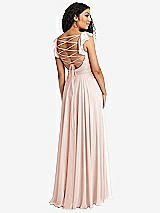 Front View Thumbnail - Blush Shirred Cross Bodice Lace Up Open-Back Maxi Dress with Flutter Sleeves