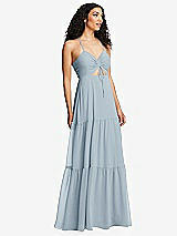 Alt View 1 Thumbnail - Mist Drawstring Bodice Gathered Tie Open-Back Maxi Dress with Tiered Skirt