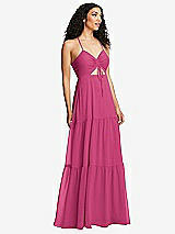 Alt View 1 Thumbnail - Tea Rose Drawstring Bodice Gathered Tie Open-Back Maxi Dress with Tiered Skirt