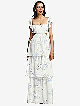 Front View Thumbnail - Bleu Garden Flutter Sleeve Cutout Tie-Back Maxi Dress with Tiered Ruffle Skirt