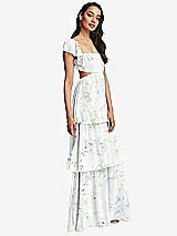 Side View Thumbnail - Bleu Garden Flutter Sleeve Cutout Tie-Back Maxi Dress with Tiered Ruffle Skirt