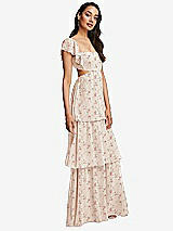 Side View Thumbnail - Coquette Floral Print Flutter Sleeve Cutout Tie-Back Maxi Dress with Tiered Ruffle Skirt