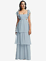 Front View Thumbnail - Mist Flutter Sleeve Cutout Tie-Back Maxi Dress with Tiered Ruffle Skirt