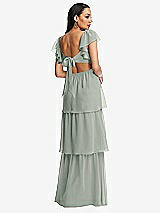 Rear View Thumbnail - Willow Green Flutter Sleeve Cutout Tie-Back Maxi Dress with Tiered Ruffle Skirt