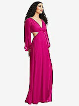 Side View Thumbnail - Think Pink Long Puff Sleeve Cutout Waist Chiffon Maxi Dress 