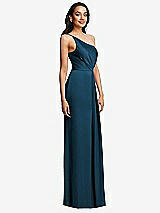 Side View Thumbnail - Atlantic Blue One-Shoulder Draped Skirt Satin Trumpet Gown