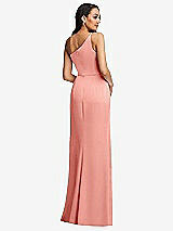 Rear View Thumbnail - Rose One-Shoulder Draped Skirt Satin Trumpet Gown