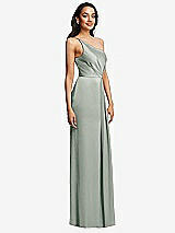 Side View Thumbnail - Willow Green One-Shoulder Draped Skirt Satin Trumpet Gown