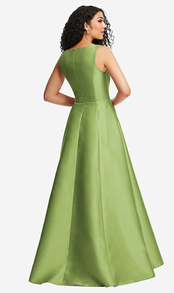 Back View - Mojito Boned Corset Closed-Back Satin Gown with Full Skirt and Pockets