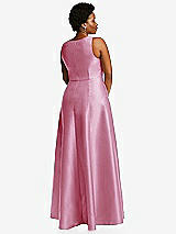 Alt View 3 Thumbnail - Powder Pink Boned Corset Closed-Back Satin Gown with Full Skirt and Pockets