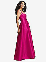 Side View Thumbnail - Think Pink Boned Corset Closed-Back Satin Gown with Full Skirt and Pockets