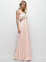 Rear View Thumbnail - Blush Strapless Empire Waist Cutout Maxi Dress with Covered Button Detail