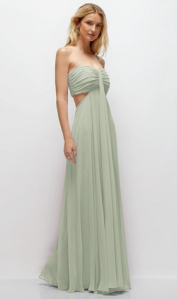 Back View - Celadon Strapless Empire Waist Cutout Maxi Dress with Covered Button Detail