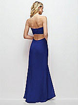 Side View Thumbnail - Cobalt Blue Strapless Empire Waist Cutout Maxi Dress with Covered Button Detail