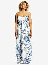 Alt View 1 Thumbnail - Cottage Rose Dusk Blue Strapless Empire Waist Cutout Maxi Dress with Covered Button Detail