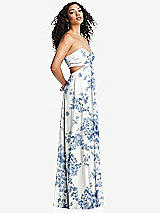 Alt View 4 Thumbnail - Cottage Rose Dusk Blue Strapless Empire Waist Cutout Maxi Dress with Covered Button Detail