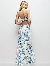 Side View Thumbnail - Cottage Rose Dusk Blue Strapless Empire Waist Cutout Maxi Dress with Covered Button Detail